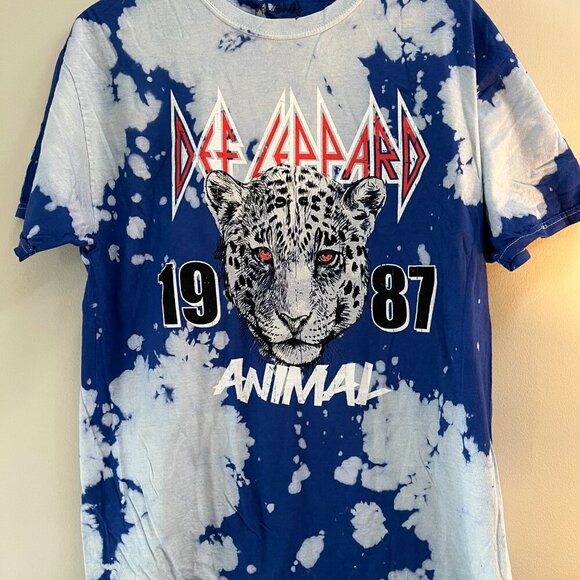 Def Leppard 1987 Animal Bleach Dye Cotton Blend Retro Shirt Size Large - NEW - Picture 2 of 4